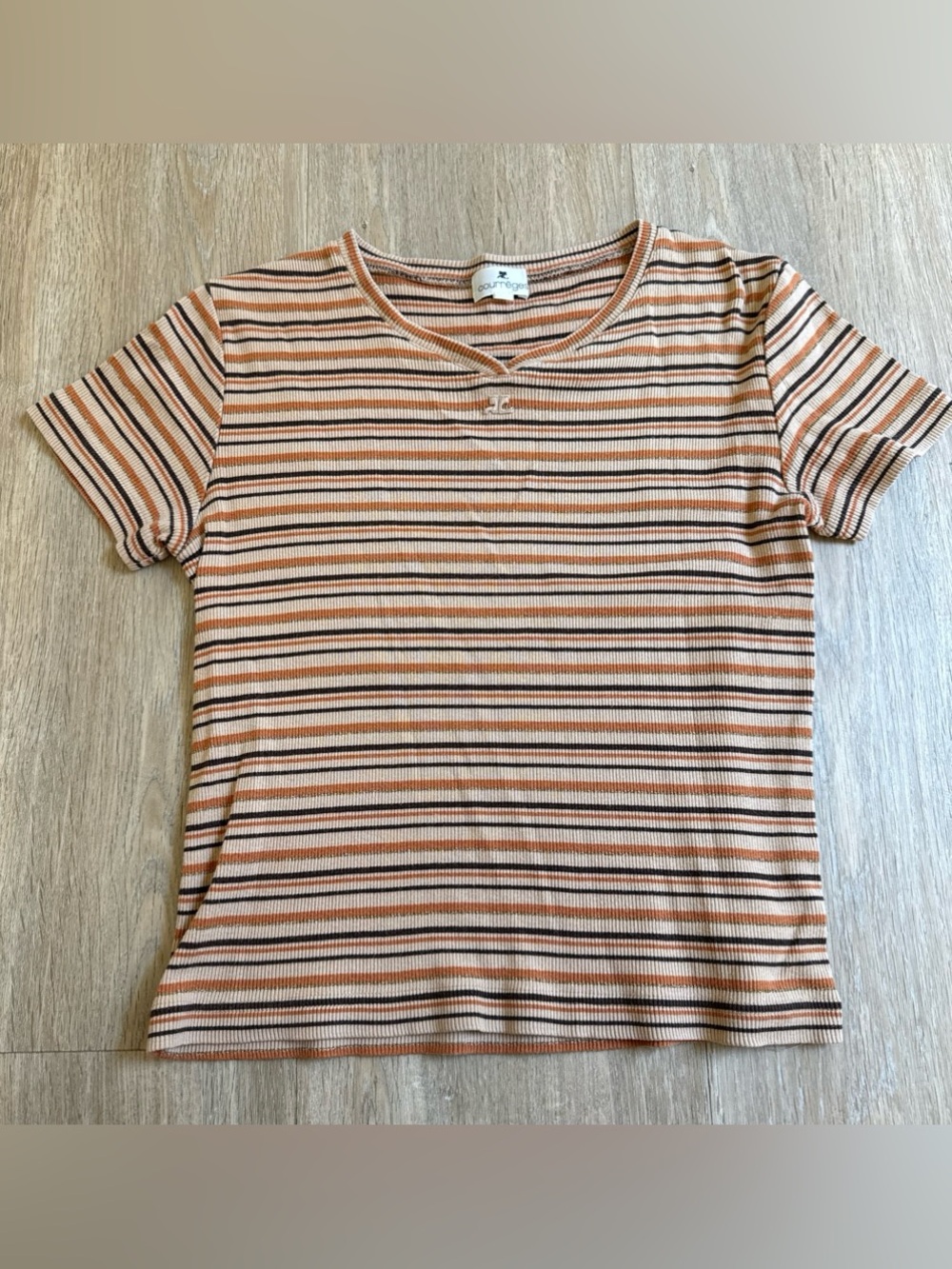 Courreges Orange & Brown Metallic Striped Shirt Small